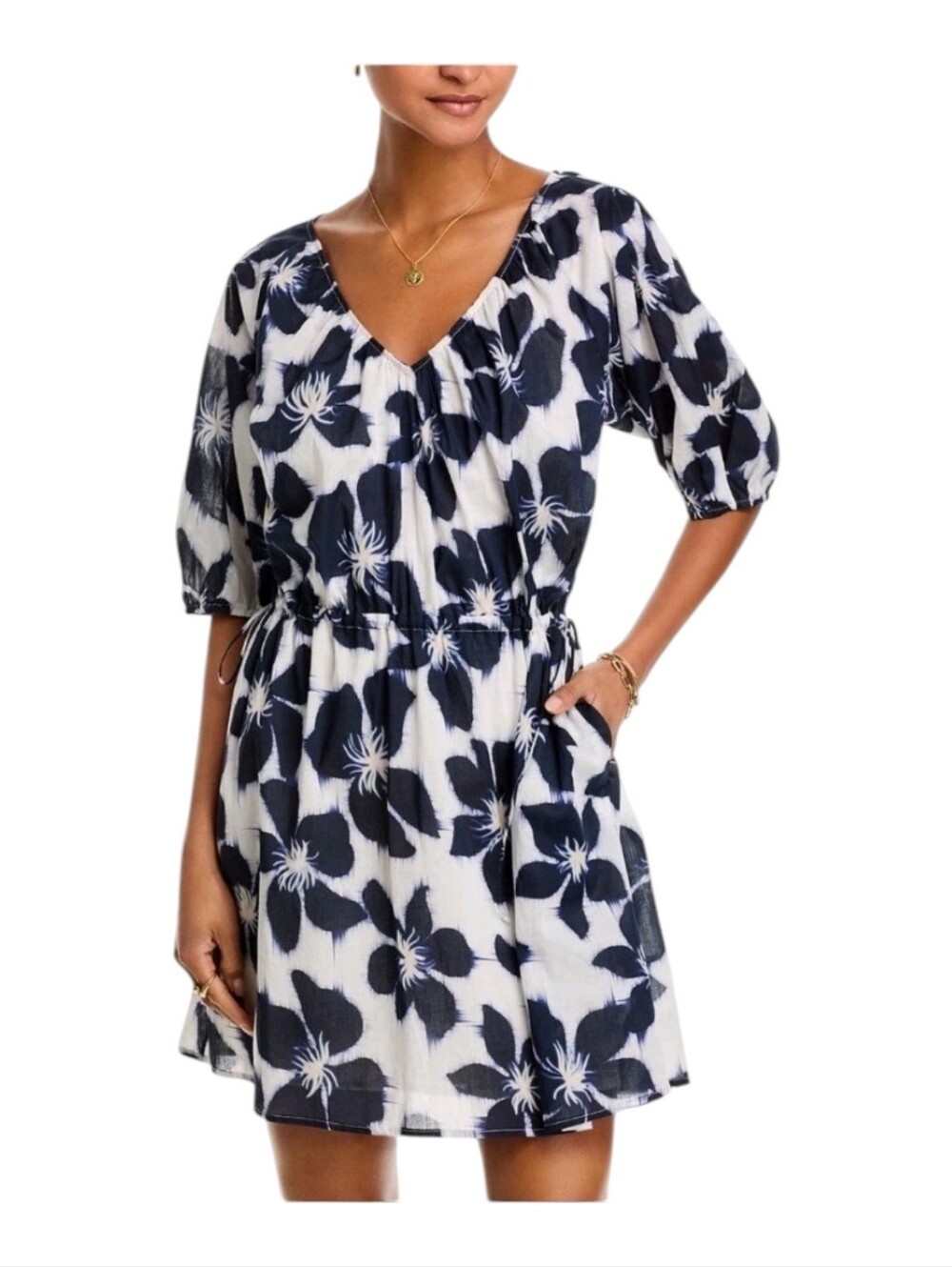 Velvet by Graham & Spencer Hazel Mini Dress Azul Blue Floral Cotton Small